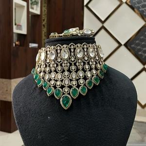 Beautiful High Quality Gold Plated Moissanite Doublet <b>Choker</b> Earrings Set <b>Women</b> Traditional Wedding Engagement Wear Collection - Product Image 1