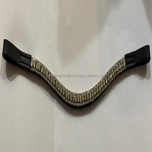 ที่กำหนดเอง3แถวเศษไม้ประกายคริสตัล Diamante Bling คุณภาพฝีมือหนังแท้สีดำม้าคิ้ววงในซังเต็ม - Product Image 2