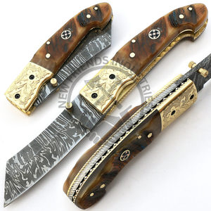 Couteau pliant tactique de poche de qualité industrielle, lame Tanto, pour survie en extérieur, camping, chasse, manche en corne de bélier, cuir OEM - Product Image 2