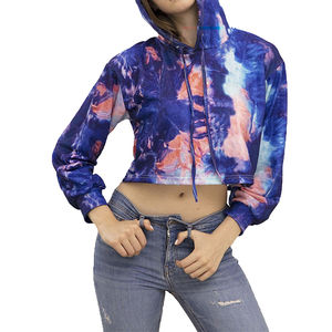 Sudadera Corta con Estampado Tie Dye para Mujer al por Mayor, Sudadera Corta con Estampado por Sublimación Personalizado, Ropa Deportiva Informal, Sudadera con Capucha para Mujer - Product Image 3