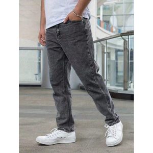 Jean droit moderne tendance pour homme, taille haute, couleur anthracite, été, écologique, léger, respirant, style vintage, coupe ample, mode urbaine - Product Image 4
