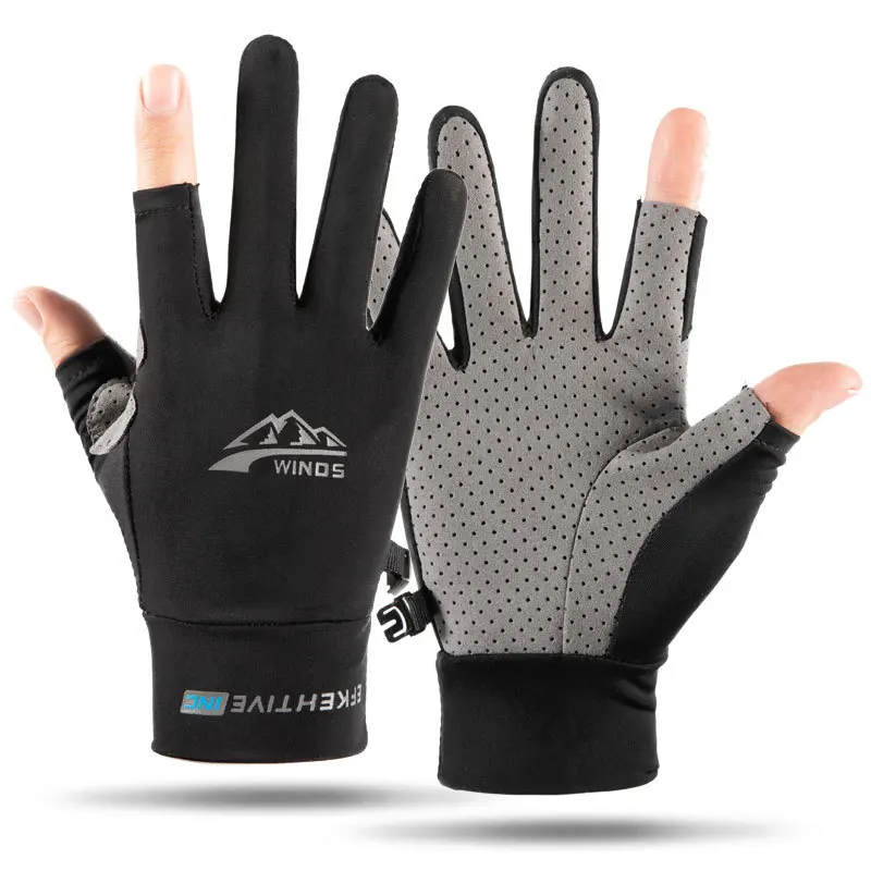Men's Women's Summer Safety Gloves for Fishing Cycling Driving Fitness Anti-Slip Dumbbell Gloves with Two-Finger Takeaway