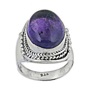 Bague statement en platine 925 de style bohème avec pierre violette naturelle de coupe ovale pour femmes, pour promesses et cadeaux - Product Image 3