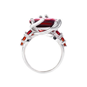 Bague en grenat de luxe beGems, collection Puissance du cœur, en or blanc italien 14K 18K pour femmes - Product Image 4