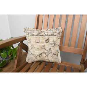 Oreiller Patchwork Kantha en laine beige 12x12 pouces luxueux Vintage brodé moelleux imprimé coussin rustique pour une utilisation au sol - Product Image 1