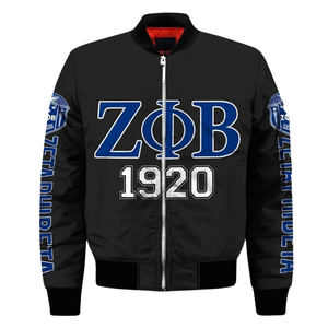 Chaqueta Griega de Satén para Mujer Zeta Phi Beta, Azul y Blanco, 1920, Bordado del Escudo de la Hermandad ZPB, Prenda Exterior Universitaria Premium - Product Image 1