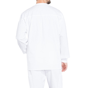 Blouses d'hôpital mi-longues personnalisées pour hommes avec logo, à fermeture boutonnée, en sergé, avec col et poignets en tricot côtelé, vente en gros - Product Image 2