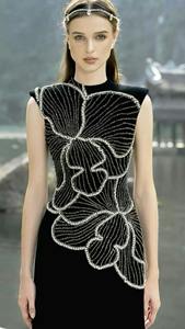 Ensemble chic en tweed brodé écologique de luxe pour l'automne et l'hiver, manteau court à perles + robe à bretelles, deux pièces, pour mariage, bureau, femme élégante - Product Image 2