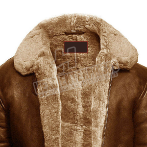 Nueva Llegada Moda Invierno Aviator Fly Chaqueta de piel de oveja con cuello alto Logotipo frontal Impermeable de alta calidad para hombres - Product Image 4