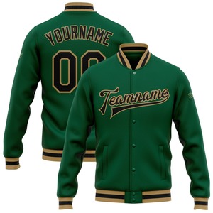 Vente en gros dans l'industrie directe Blouson bombardier noir Kelly vert-rouge décontracté d'hiver personnalisé veste bicolore Letterman Varsity à snap complet - Product Image 2