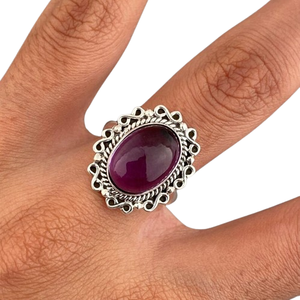 Bague de mariage classique en argent sterling 925 massif, faite à la main, avec améthyste ovale taillée en cabochon, de la meilleure qualité, estampillée, tendance - Product Image 1
