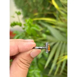 925 Silver Mexican Fire <b>Opal</b> Statement <b>Ring</b> Dainty Fine Jewelry with Yellow <b>Gold</b> Everyday Wear Gemstone <b>Ring</b> - Product Image 5