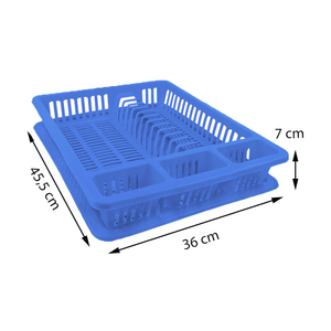 Scolapiatti in plastica blu con vassoio gocciolatore a 12 piastre 3 scomparti posate per uso domestico in cucina - Product Image 2