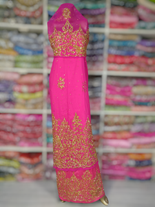 Tissu en maille George pour robe de mariée nigériane traditionnelle, écologique, antistatique, au design floral complexe et esthétique royale - Product Image 5