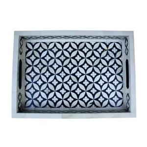 Bandeja de servicio rectangular con incrustaciones de hueso natural hecha a mano de alta calidad para restaurantes caseros, hoteles de fabricación india - Product Image 3