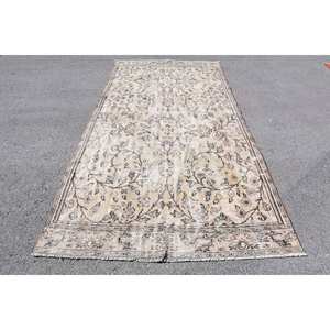 Alfombra de lana Vintage de 5,1x9,5 pies en Beige negro patrón Floral diseño de retazos rectangular hecho a mano para dormitorios de adolescentes con respaldo de látex - Product Image 1