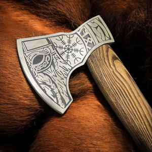 Hache Viking artisanale de qualité supérieure, de qualité industrielle, à lame barbue, pour la survie en plein air, avec manche en bois pour le camping, avec étui - Product Image 3