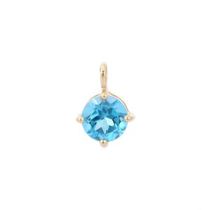 Colgante de piedras preciosas redondas de Topacio azul Natural para hombre y mujer, joyería minimalista, oro amarillo sólido de 14k, colgante único hecho a mano - Product Image 1