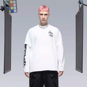 Camiseta Techwear de talla grande para hombre, ropa informal táctica Cyberpunk blanca con bolsillos impermeables, estilo Ninja - Product Image 1