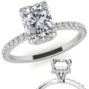 Anillo de Compromiso SHREYA DIAM con Moissanita de Corte Radiante, Plata 925 con Baño de Rodio, Engaste Invisible, Banda Pavé, Estilo Minimalista para Mujer - Product Image 1