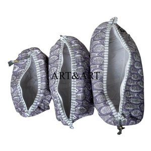 Ensemble de 3 pochettes zippées en coton matelassé cousues à la main, fabriquées traditionnellement avec logo personnalisé, sac de maquillage écologique - Product Image 4