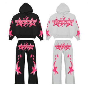 Survêtement évasé 100% coton Logo personnalisé Sweat à capuche et pantalon de survêtement évasé Jogger Ensemble deux pièces Survêtement évasé à impression numérique - Product Image 2