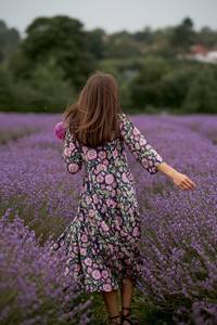 Vestido de Algodón Hecho a Mano con Estampado Floral Bloom, Rosa Marino, Rosa, Moda Ética - Product Image 4