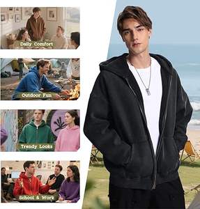 Sudaderas con capucha de lavado ácido informales de invierno para hombre, ropa de moda de Color sólido, sudaderas con capucha de bolsillo de lana de algodón 100% de ajuste Regular - Product Image 1