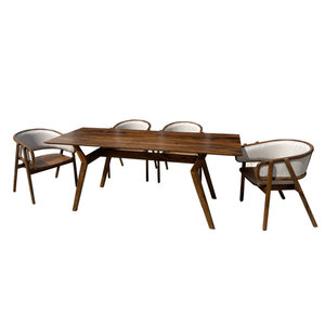 โต๊ะรับประทานอาหารไม้สักทันสมัยพร้อมดีไซน์ร่วมสมัยจับคู่กับเก้าอี้หลังโค้งสี่ตัวที่มีสไตล์เพื่อให้ดูสวยงาม - Product Image 4