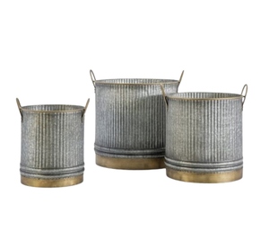 Ensemble de trois jardinières de sol galvanisées à demi-rond en zinc métal jardinières galvanisées au sol seau - Product Image 1