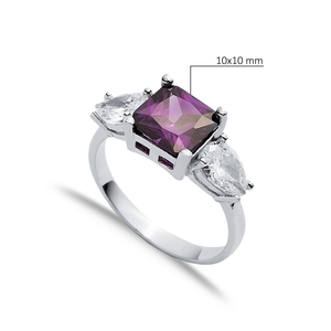 Square <b>Amethyst</b> Pear CZ Stone Cluster <b>Ring</b> Wholesale Turkish Handmade 925 Sterling Silver Jewelry for Women - Product Image 2