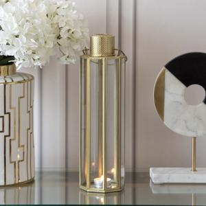 2025 Hot Selling <b>Gold</b> Thin Metal Rim Glass <b>Candle</b> Lanterns for Tabletop Home Weddings & Christmas Decorations Handmade Modern - Product Image 5