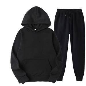 Unisex Autumn Winter Solid Color Hooded Heavyweight Two-Piece <b>Hoodie</b> + Pants Sporty Tracksuit Set Size S-3XL - Product Image 5