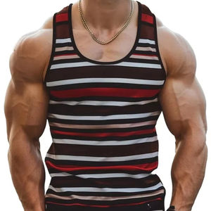 Camisetas sin mangas gráficas a rayas Retro para hombre, moda informal sin mangas de verano, chaleco estampado 3D, cuello redondo suelto, deportes de secado rápido - Product Image 5