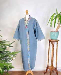 Classique femmes vêtements dames plage fête anniversaire tenues dans Style indien bloc impression Kimono Kantha à la main peignoir robe - Product Image 2