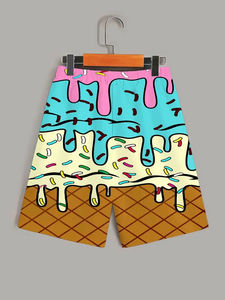 กางเกงขาสั้นชายหาดลายการ์ตูนไอศกรีมฤดูร้อนแบบใหม่ พิมพ์ลาย 3 มิติ สำหรับผู้ชายและเด็ก ลายกะโหลกหลอมละลาย กางเกงขาสั้นสำหรับเล่นกีฬาและกิจกรรมกลางแจ้ง ชุดว่ายน้ำ - Product Image 5