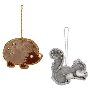 ของตกแต่งรูปเม่นและกระรอกดีไซน์สุดสร้างสรรค์งานปักลวดลาย zari ลำดับแบบแขวนบนต้นคริสต์มาส - Product Image 1