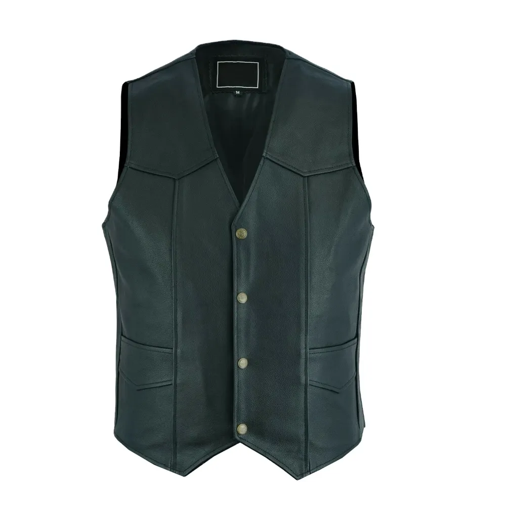 Low Price Customized Logo Design Men Leather Vest best quality Casual Wear Solid Color Men Leather Vest
