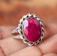 Rubis 925 Sterling Silver Bohemian Wedding Anniversary Rings Handmade Dainty Oval Cut Gemstone Hommes et Femmes Cadeaux