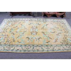 Alfombra Turca de 5.3x8.5 pies, Alfombra Vintage, Alfombra Amarilla con Diseño Floral de Lana - Product Image 3