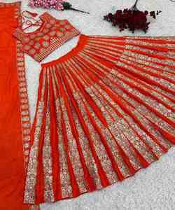 Lehenga Choli en coton georgette de designer, imprimé brodé, dupatta multicolore, design moderne, lavable en machine, vêtement ethnique - Product Image 4