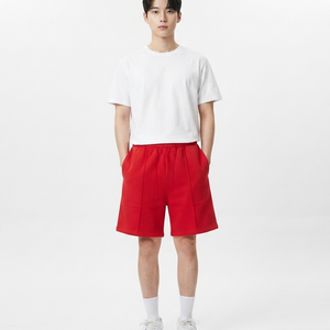 Men's Breathable Cotton T <b>Shirt</b> Shorts Red Elastic Waist Side <b>Pockets</b> Summer Lightweight Solid Color Regular Fit Short Tracksuit - Product Image 5