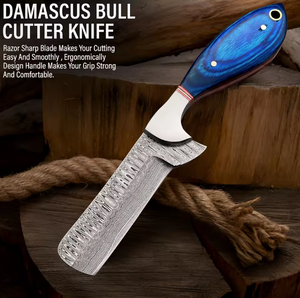 Cuchillo Vaquero Occidental para Exteriores, Hoja Fija de Acero de Damasco, Funda de Cuero, Uso en Cocina, Hecho a Mano, Duradero - Product Image 5