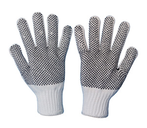 Gants en coton à pois en PVC, style sergé, blancs blanchis, durables, pour usage quotidien en toutes saisons, fabriqués au Pakistan - Product Image 3