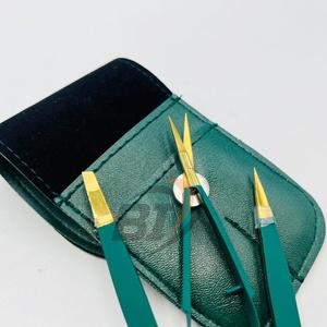 Ensemble de pinces à épiler et de ciseaux pour sourcils, couleur verte, avec étui, en acier inoxydable, usage professionnel, outils de façonnage et de coupe des sourcils - Product Image 1