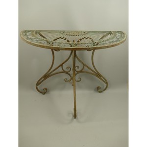 Consola de mesa de centro de flores contra la mesa de pared, idea de regalo verde rústica de hierro, mesa de muebles hecha a mano, regalo de inauguración de la casa - Product Image 1