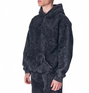 Conjunto de ropa de calle personalizada OEM para hombre, Sudadera con capucha lavada con ácido y sol, pantalones de chándal acampanados apilados, diamantes de imitación bordados - Product Image 2