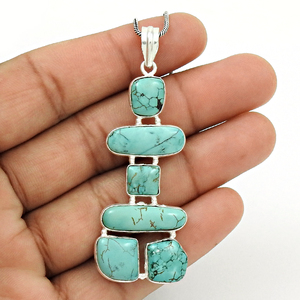 Pierre précieuse turquoise naturelle Design unique Collier pendentif délicat de luxe Bijoux en argent sterling 925 estampillés pour elle Vente en gros - Product Image 2