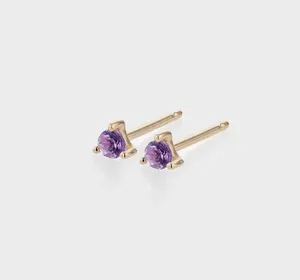 14k金填充CZ紫水晶诞生石耳环耳钉紫色2月女性优雅饰品