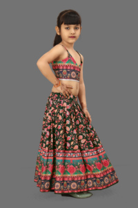 Shoryam - Lehenga Choli de Moda para Niñas, Completamente Cosido, con Estampado Digital, Largo hasta el Suelo, Ropa Étnica, Ropa Tradicional para Fiestas Infantiles, Floral - Product Image 5